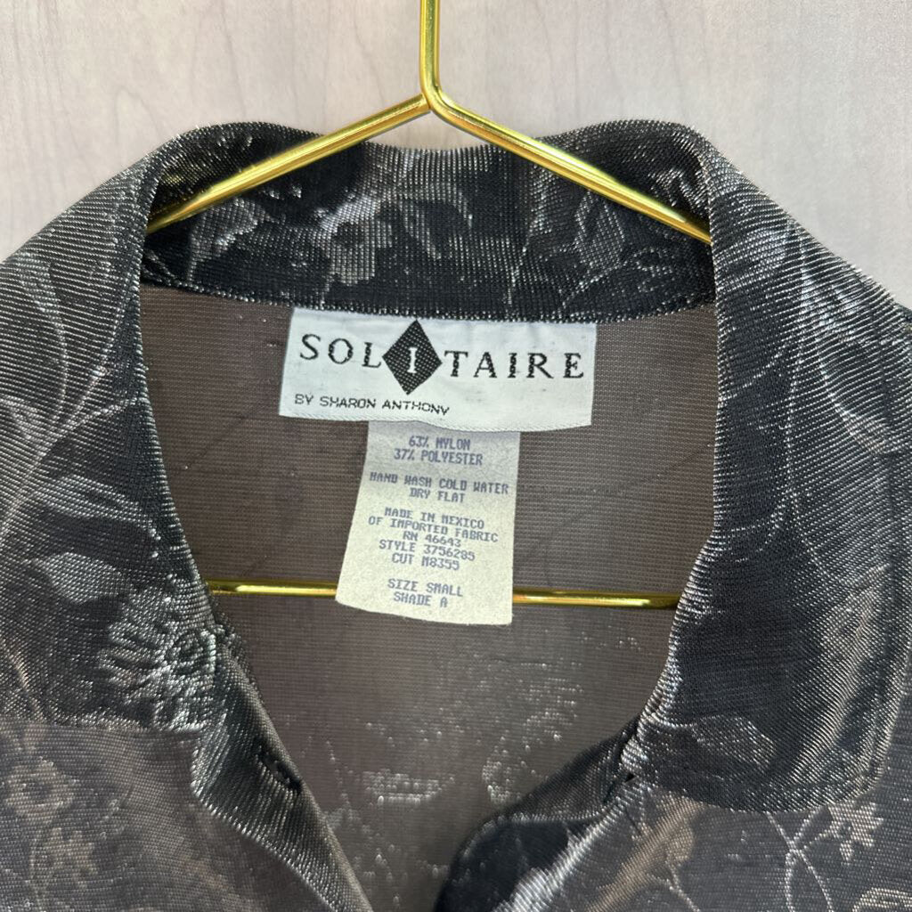 Vintage Solitaire Sheer Metallic Button Up Shirt Small