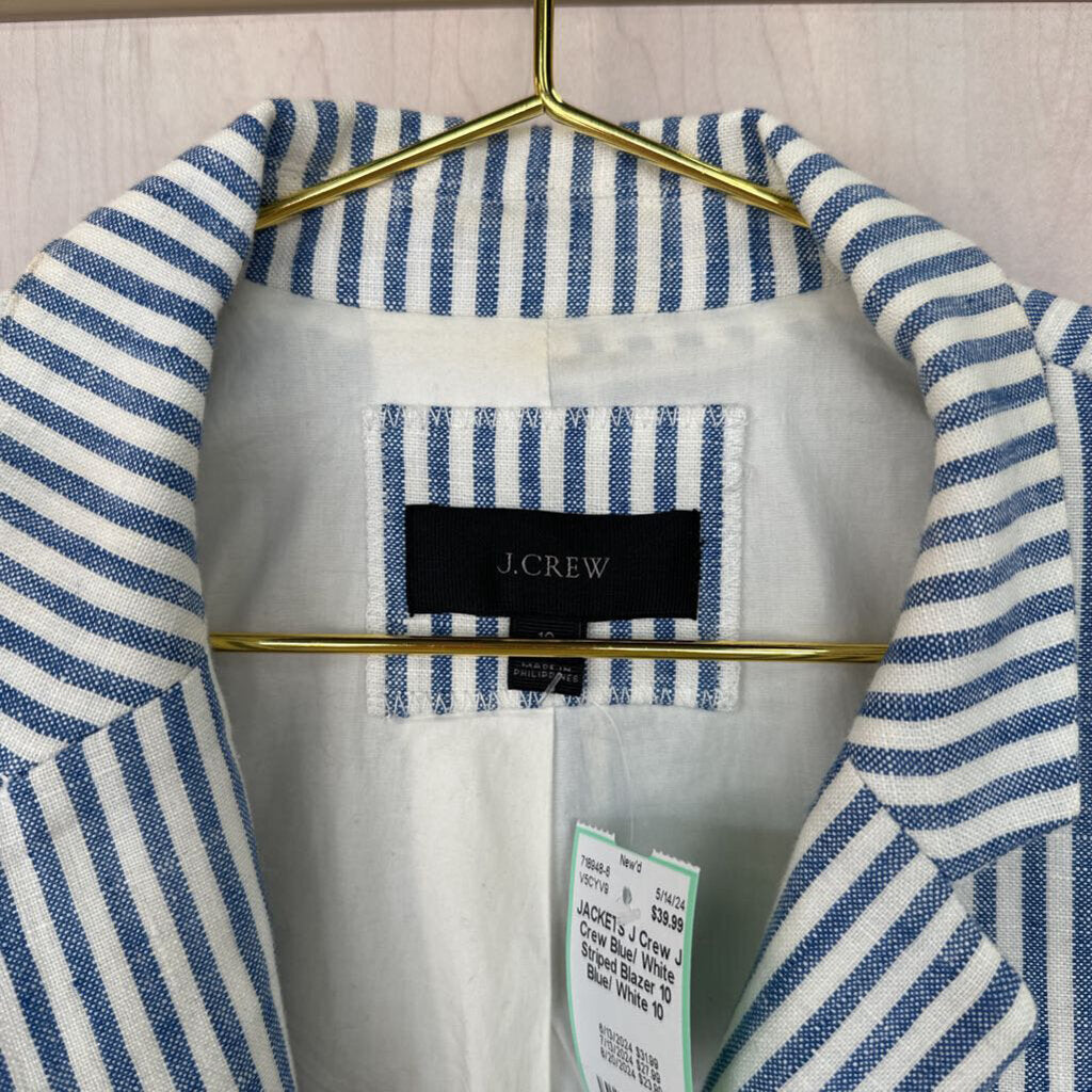 J Crew Blue/ White Striped Blazer 10