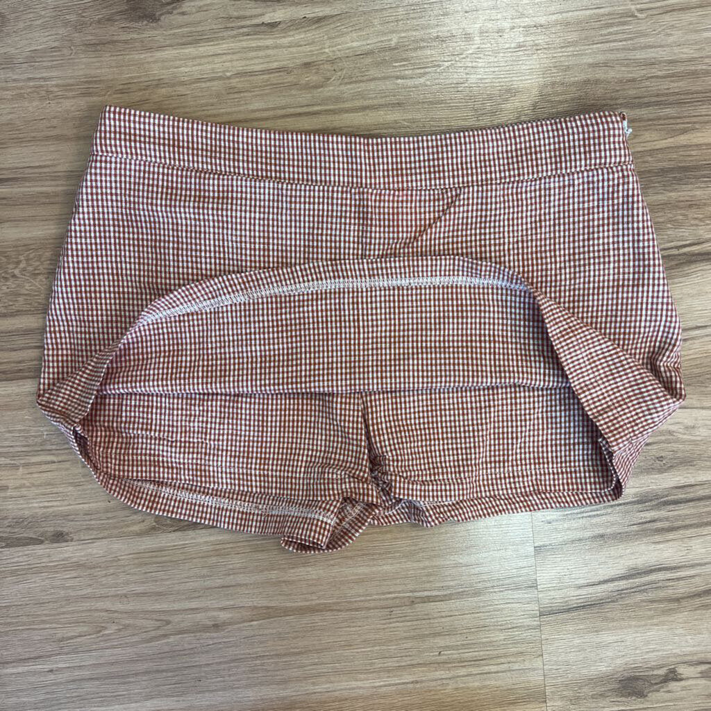 Free People Rust Brown/Cream Plaid Short Skort 8