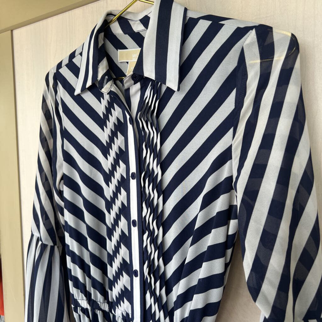 Michael Kors Navy/White Striped Dress Extra Small