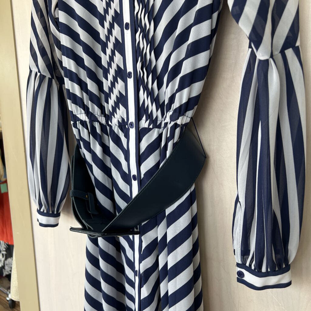 Michael Kors Navy/White Striped Dress Extra Small