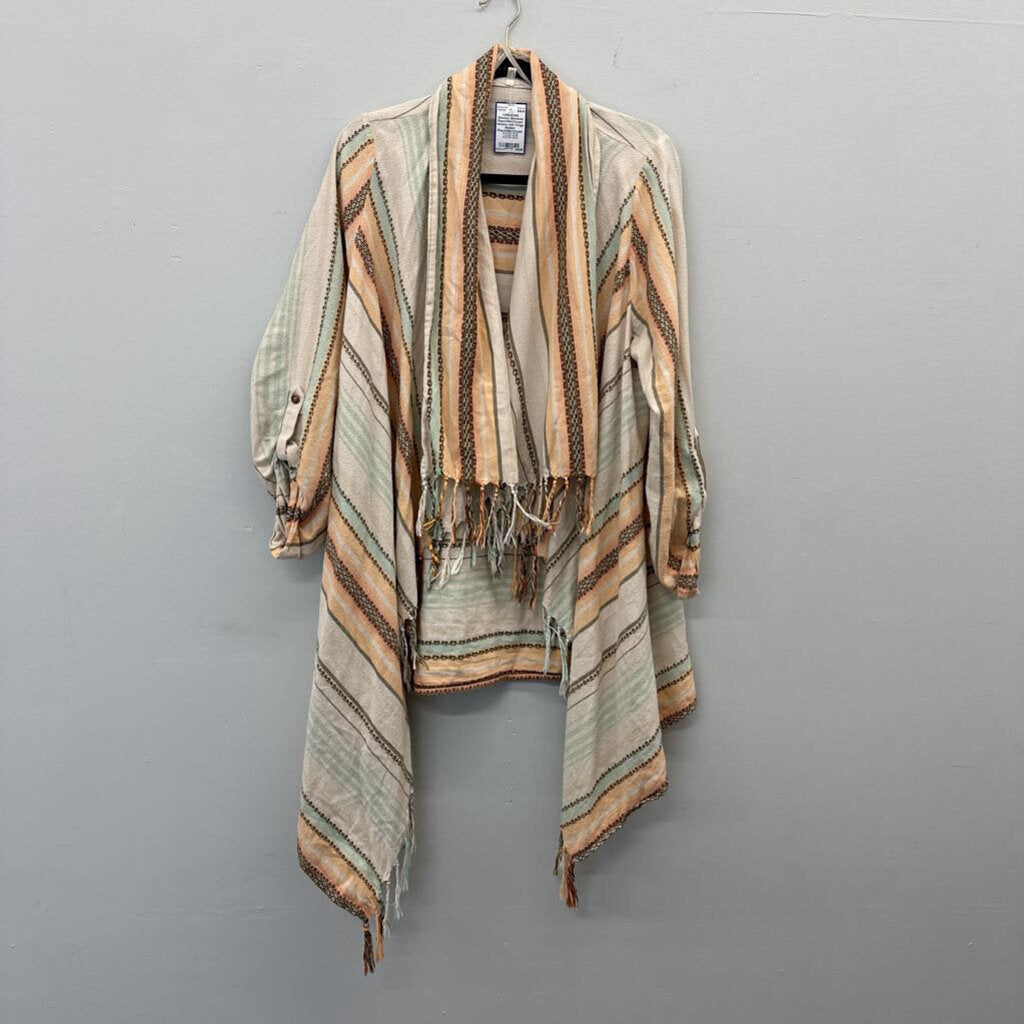 Gimmicks Peach/Mint/Cream Kimono with Fringe Medium