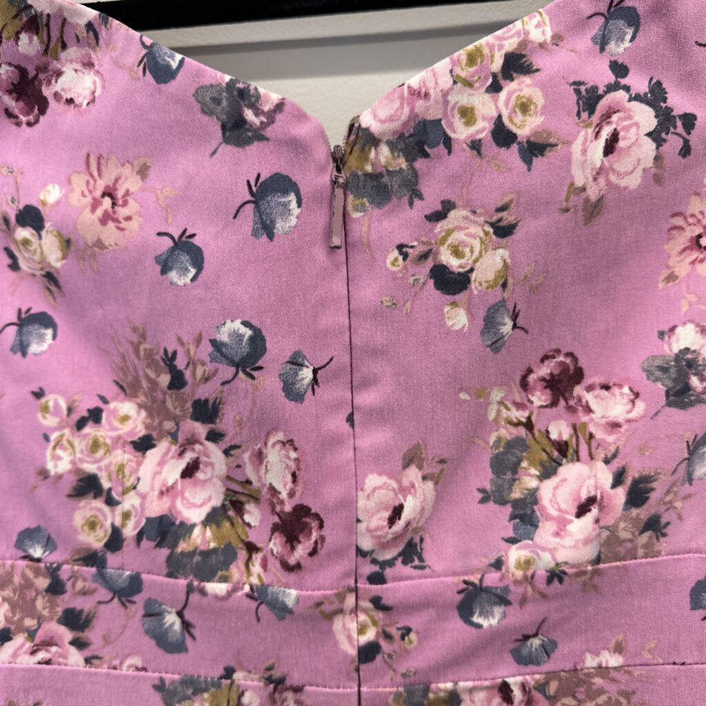 Vesper Purple Floral Fitted Dress Offshoulder 14