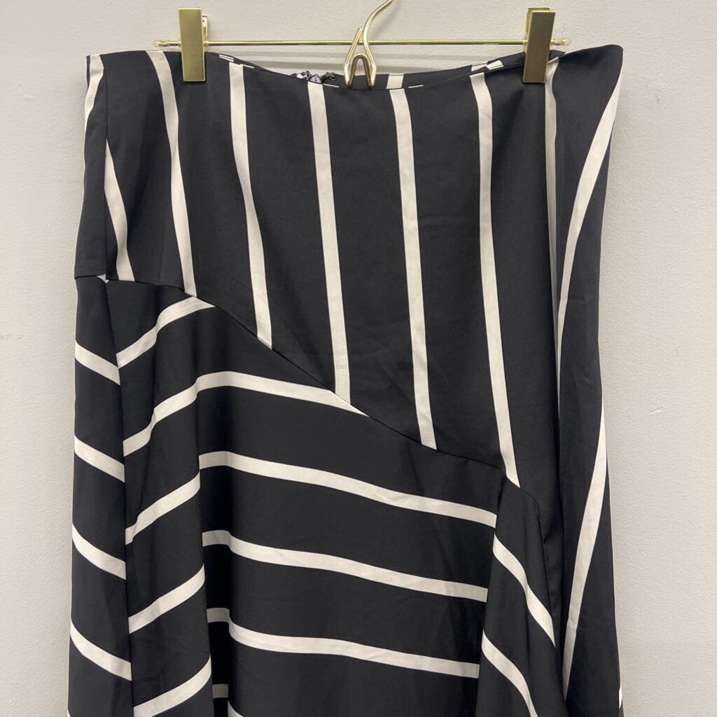 Black/Cream Striped Midi Silky Skirt 12