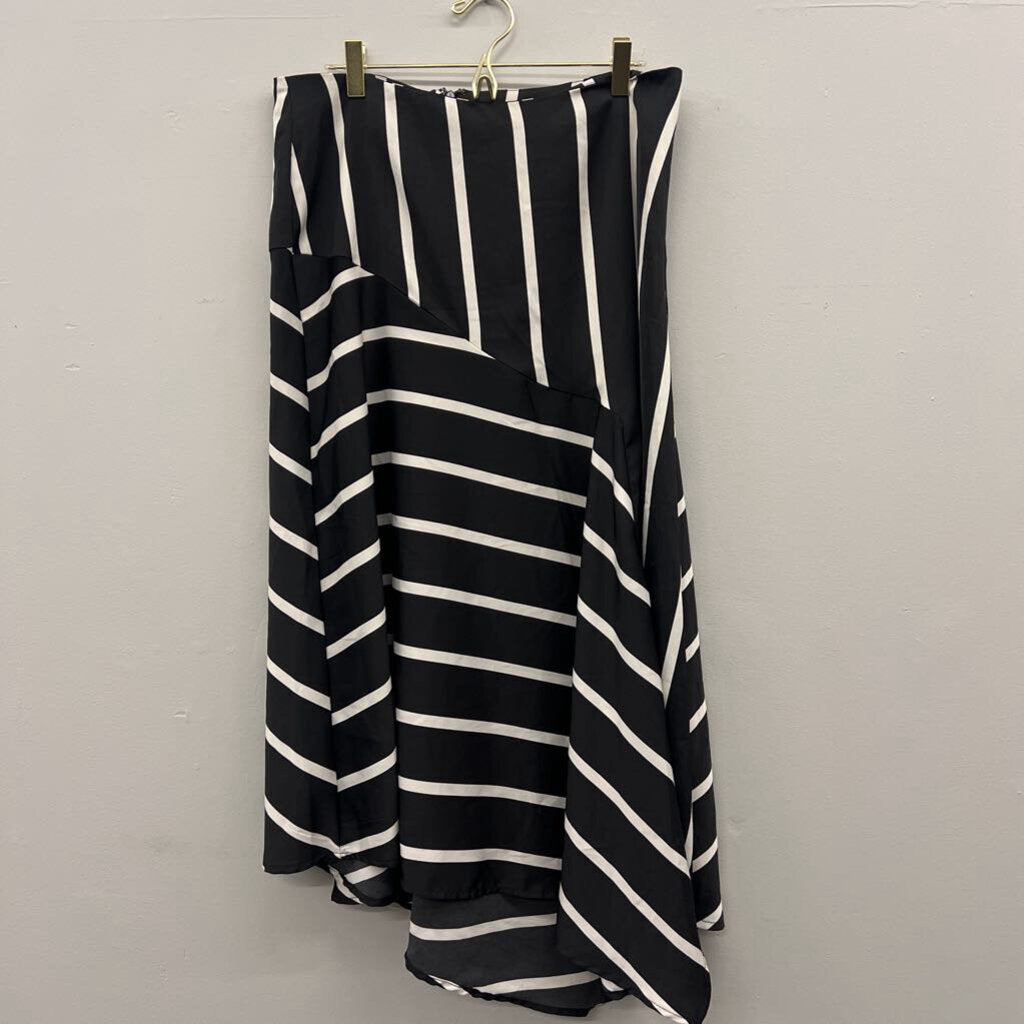 Black/Cream Striped Midi Silky Skirt 12