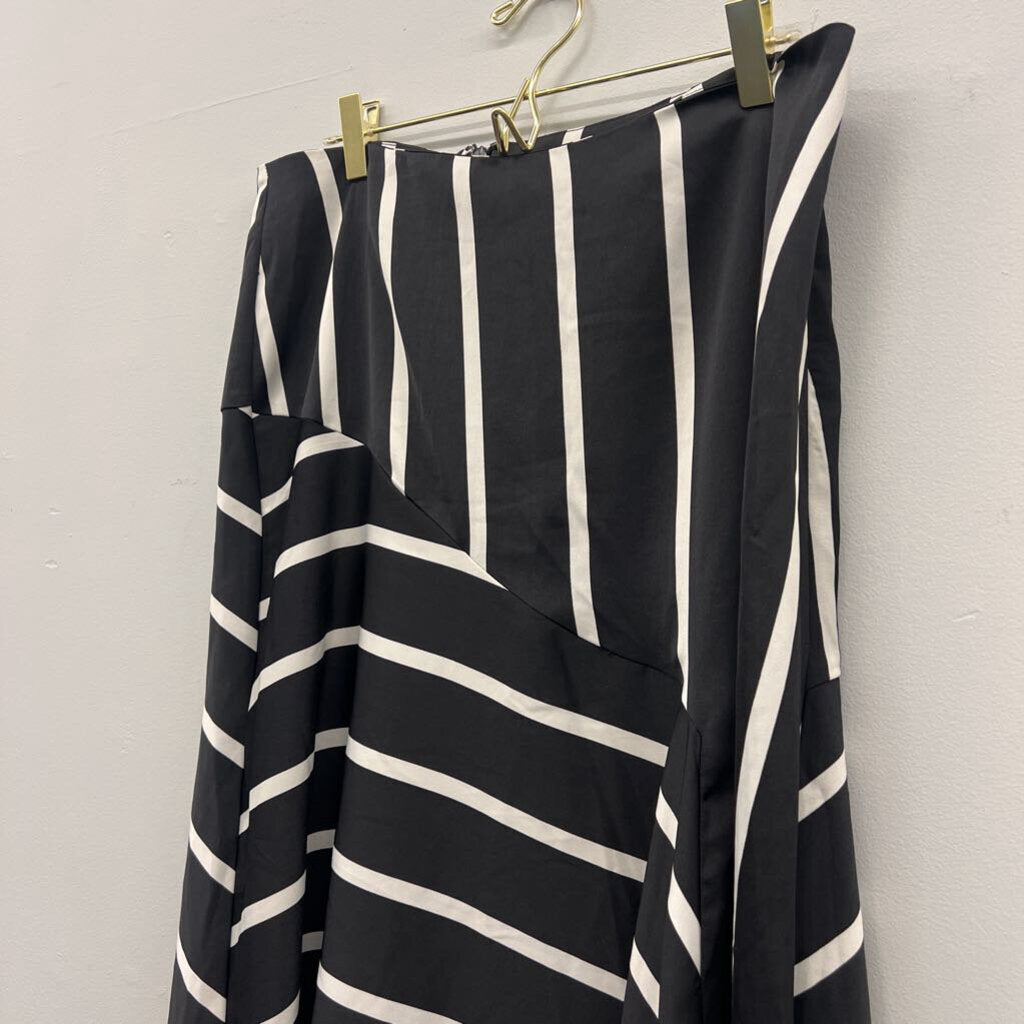 Black/Cream Striped Midi Silky Skirt 12