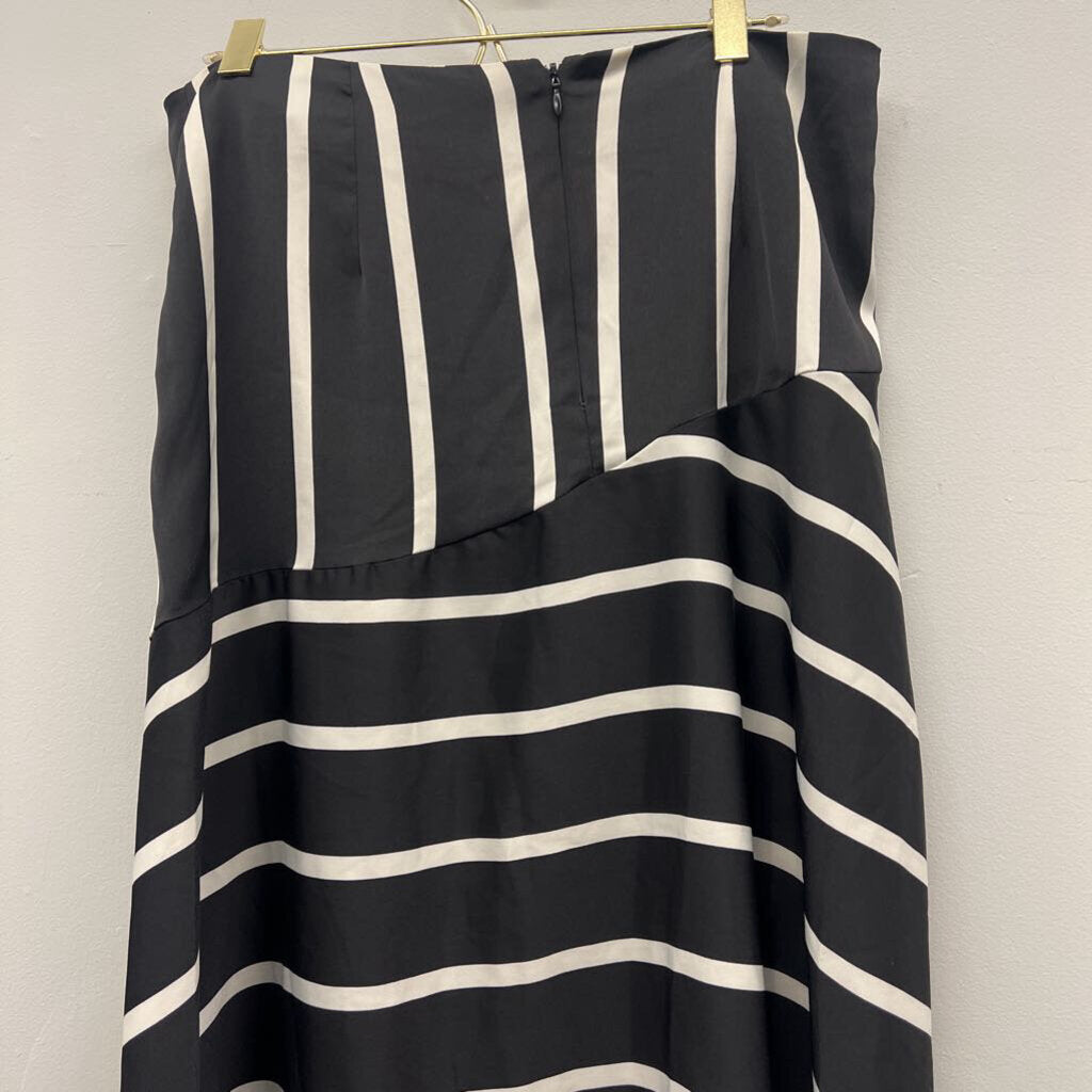 Black/Cream Striped Midi Silky Skirt 12