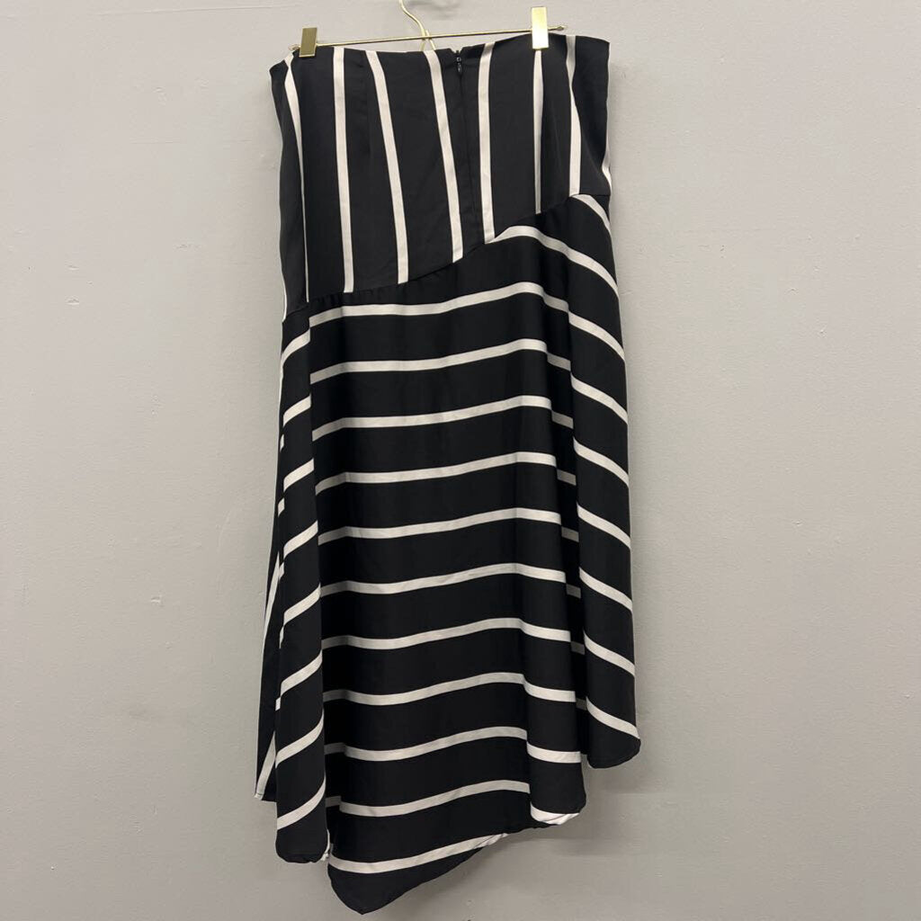 Black/Cream Striped Midi Silky Skirt 12