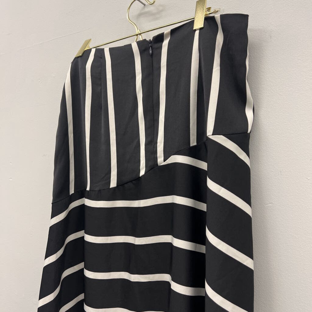 Black/Cream Striped Midi Silky Skirt 12