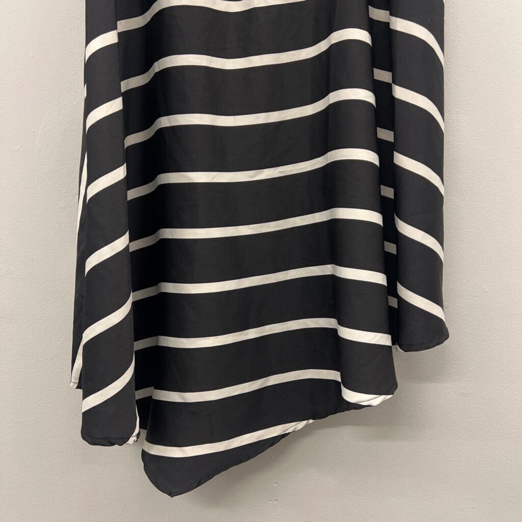 Black/Cream Striped Midi Silky Skirt 12