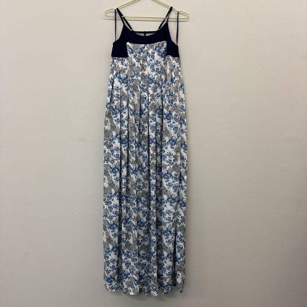 Blue Floral Maxi Chiffon Dress Small