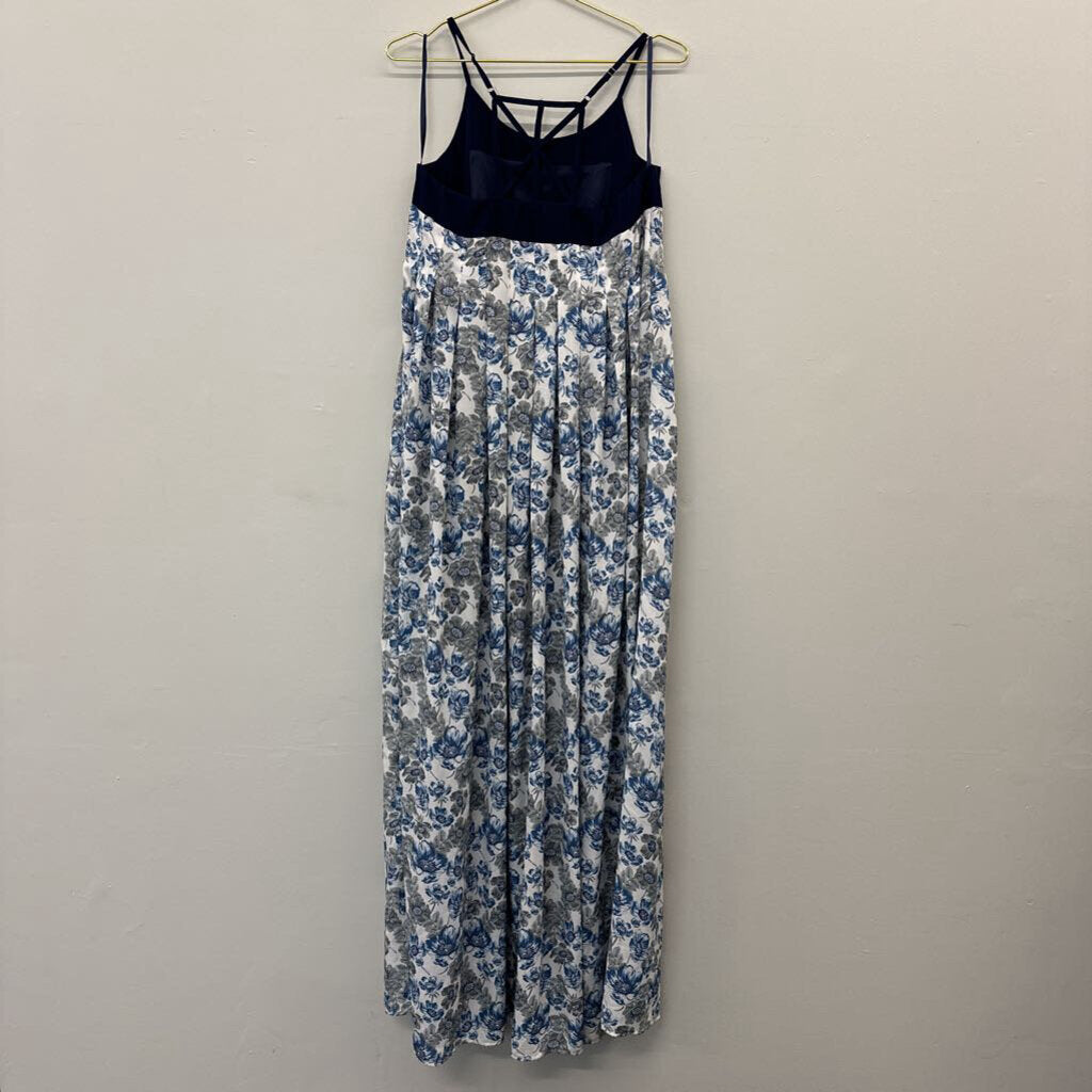 Blue Floral Maxi Chiffon Dress Small