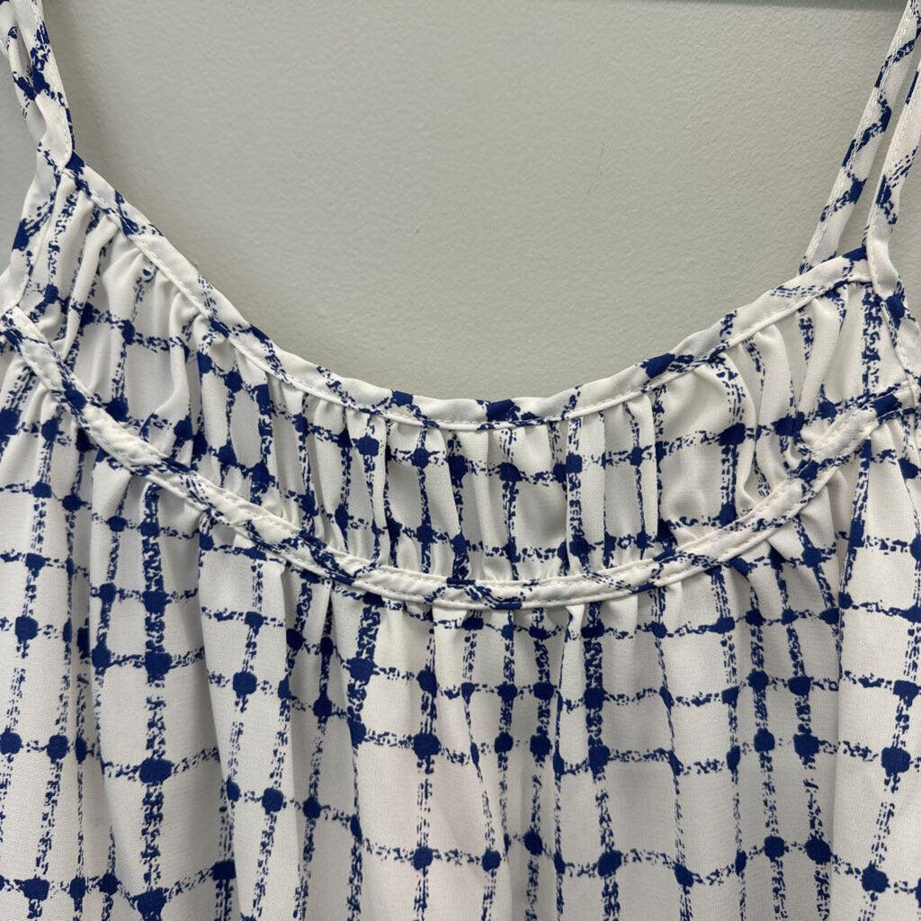 Blue/White Cropped Silky Cami Large