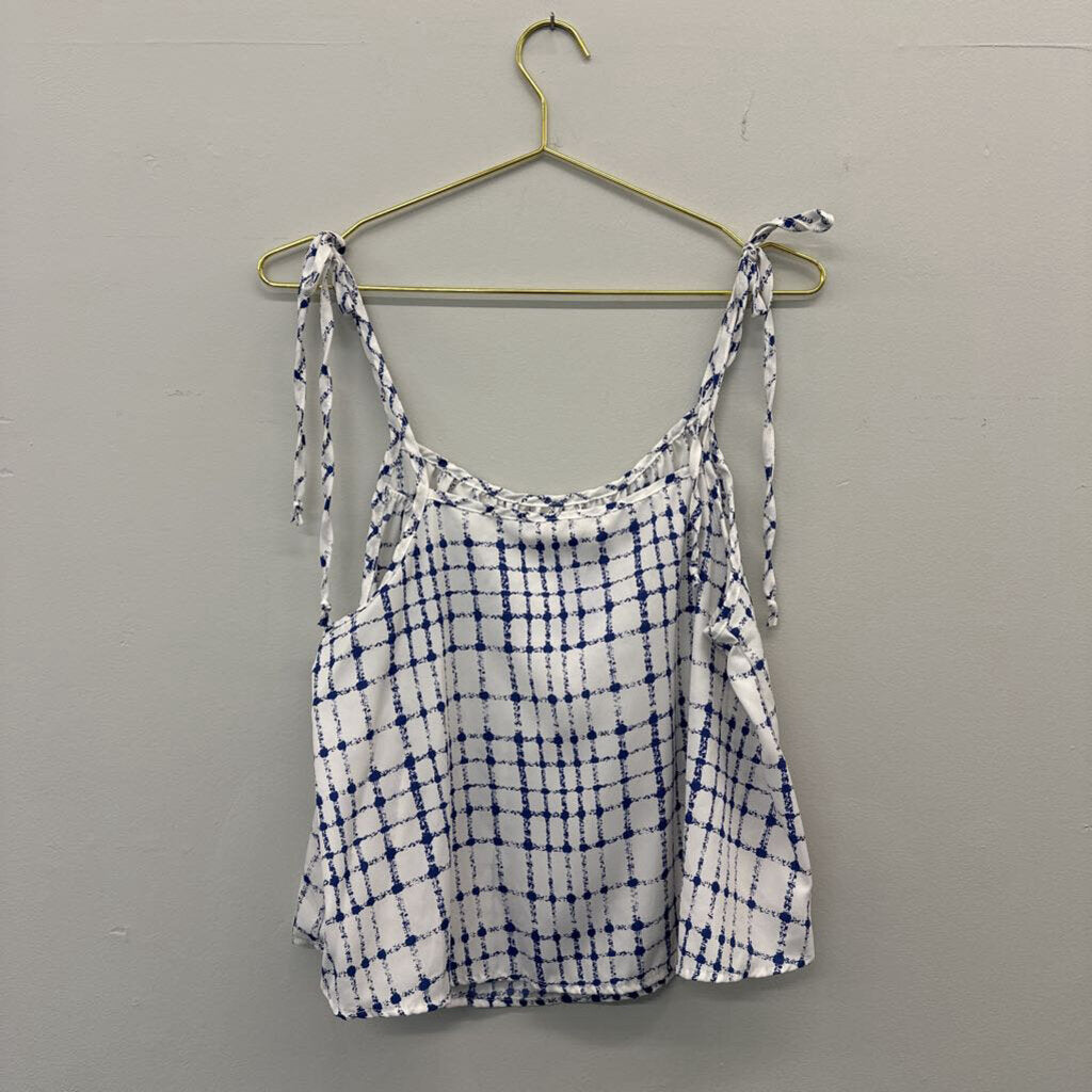 Blue/White Cropped Silky Cami Large