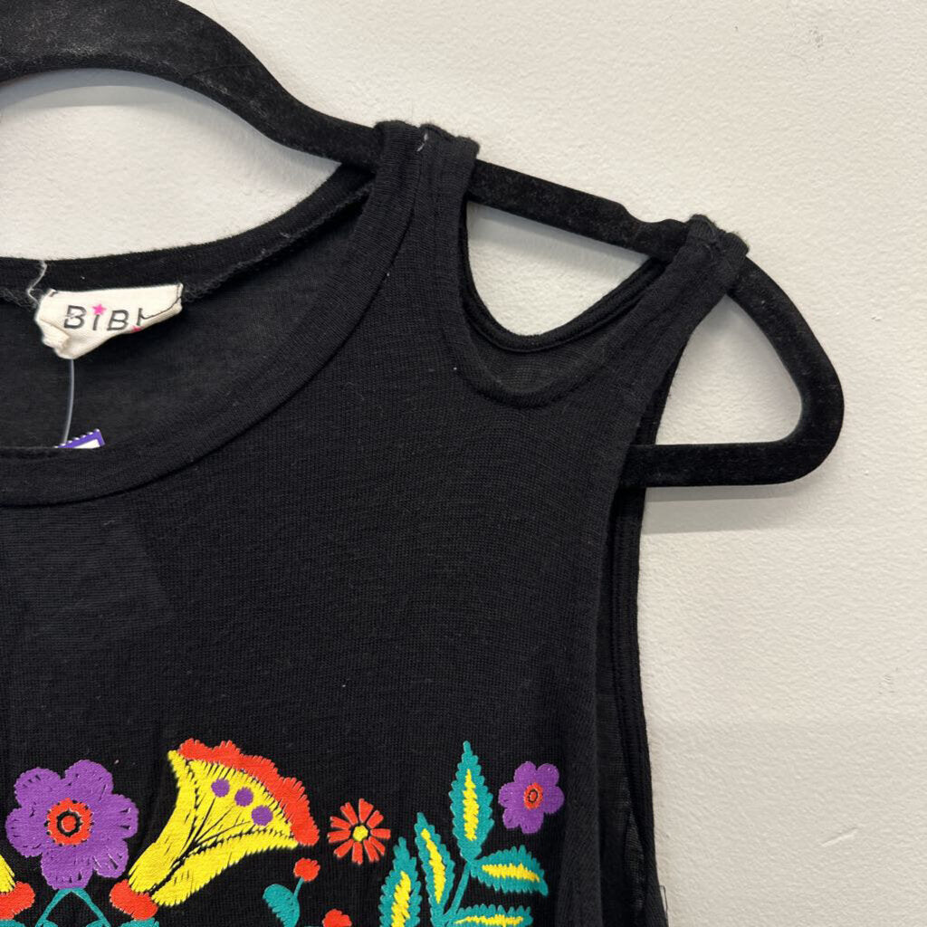 Black Tank with Floral Print on Front Medium