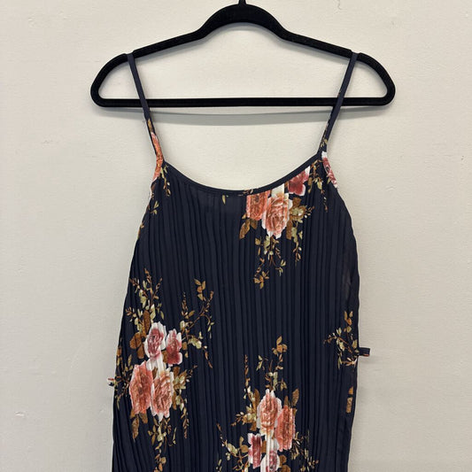 Navy/Pink Floral Midi Length Dress Small