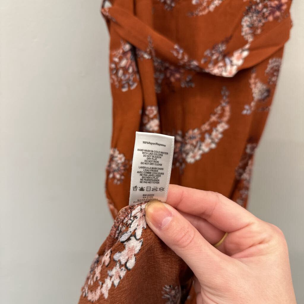 Rust/Pink Floral Midi Dress Medium