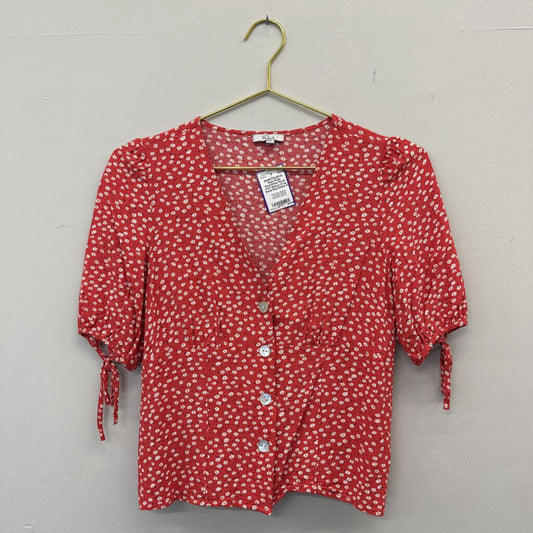 Rails Red/White Floral Puff Sleeve Crop Small