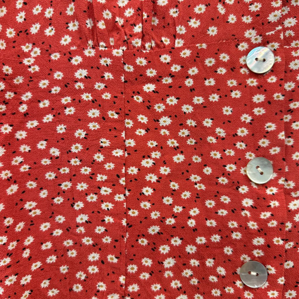 Rails Red/White Floral Puff Sleeve Crop Small