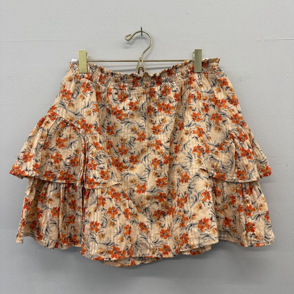 MinkPink Cream/Orange Lily Mini Ruffle Skirt Large