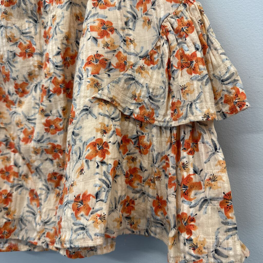 MinkPink Cream/Orange Lily Mini Ruffle Skirt Large