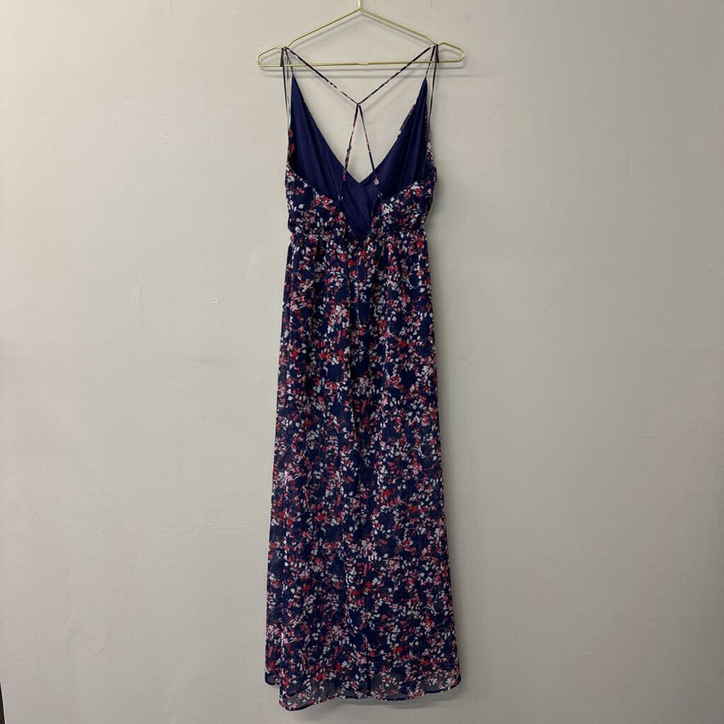 Blue/Pink Floral Chiffon Maxi Dress Small