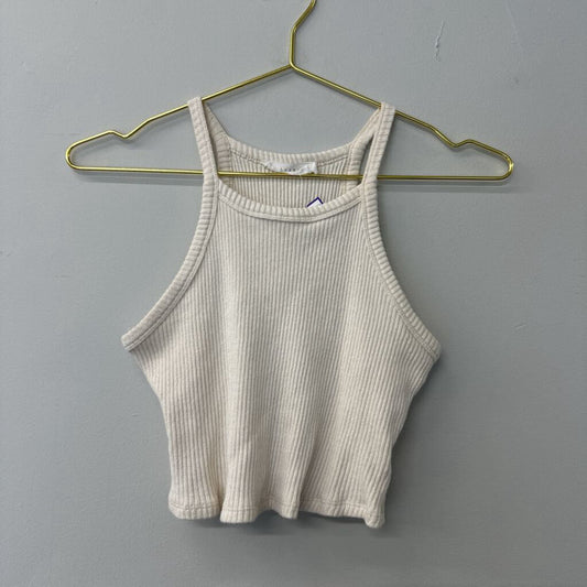 Cream Knit High Neck Crop Top Medium