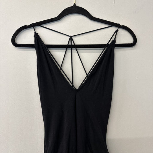 Black V-Neck Bodysuit with String Detail Medium