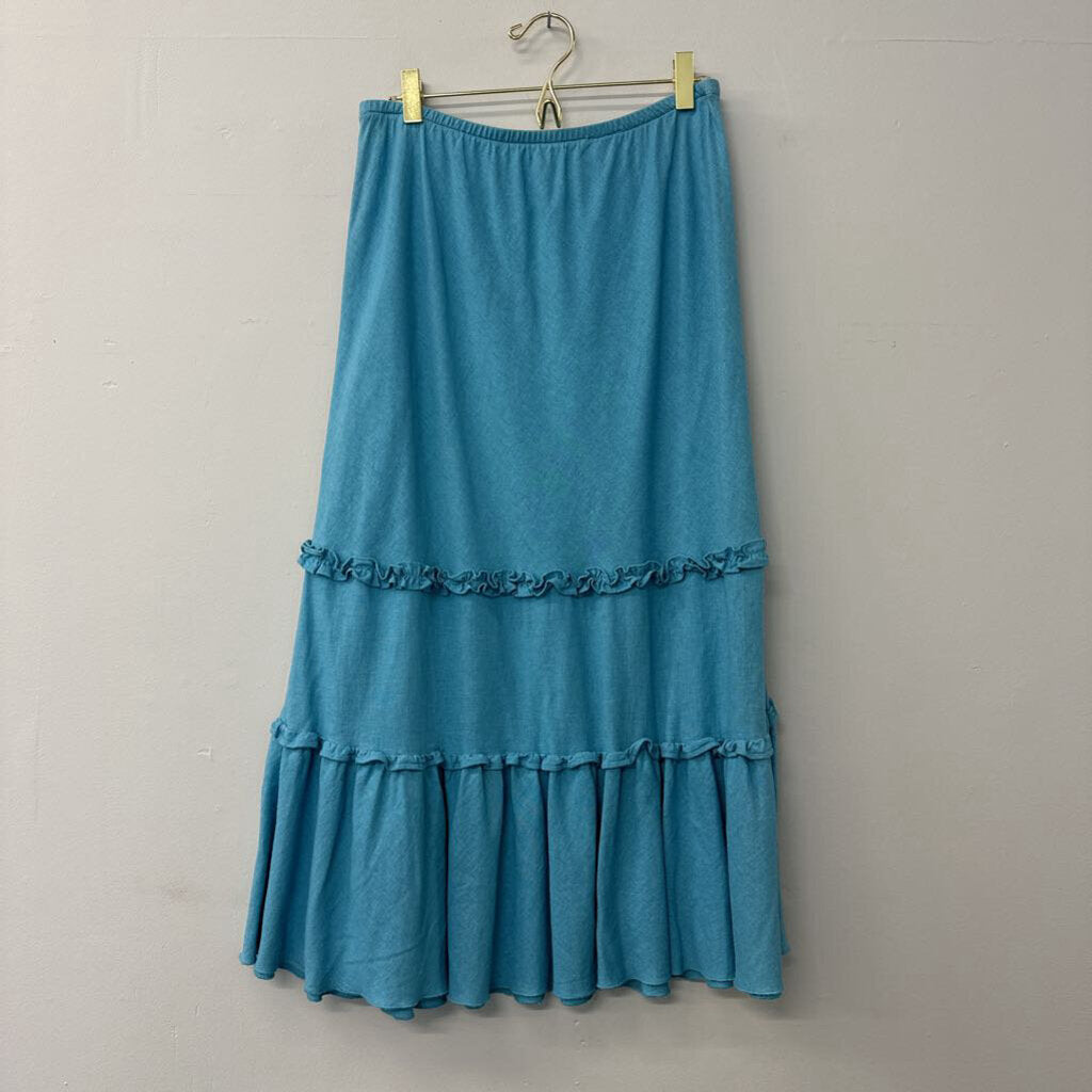 Vintage Courtenay Linen Blend Tiered Midi Skirt 8