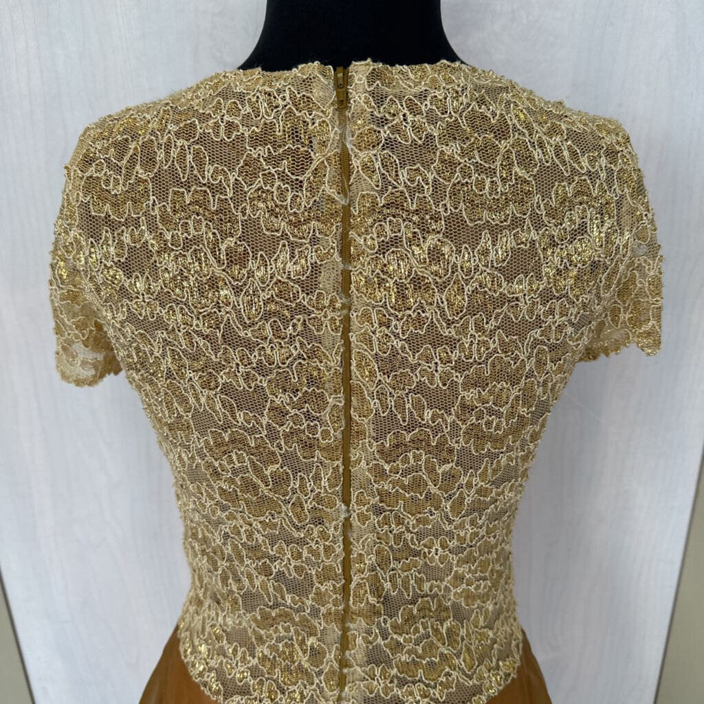 Vintage JS Collection Gold Lamay/Lace Gown 8/10
