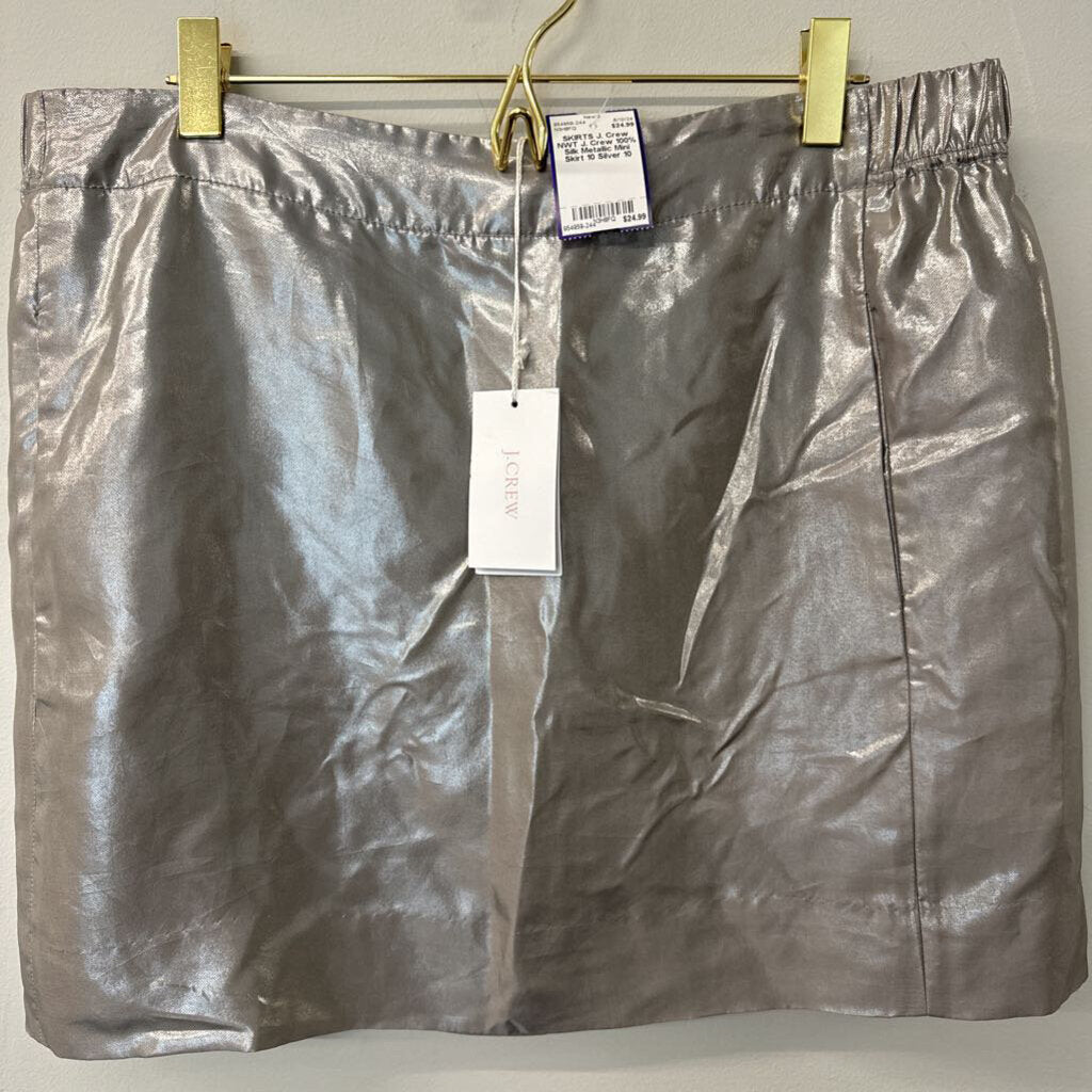 NWT J. Crew 100% Silk Metallic Mini Skirt 10