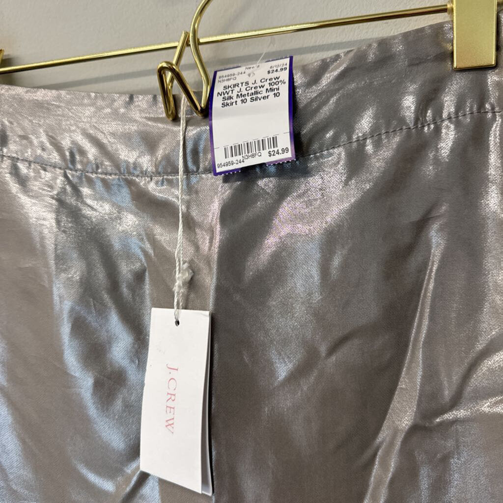 NWT J. Crew 100% Silk Metallic Mini Skirt 10