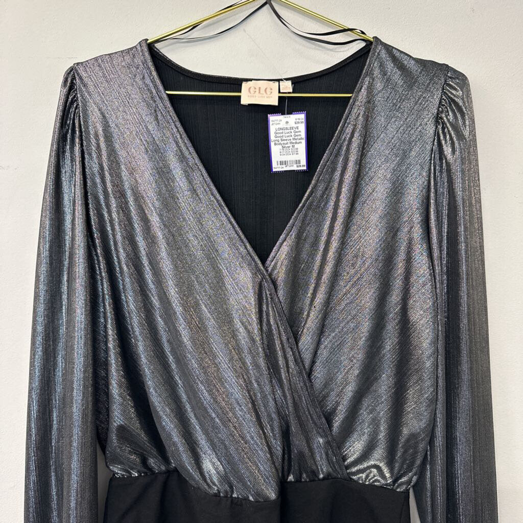 Good Luck Gem Long Sleeve Metallic Bodysuit Medium