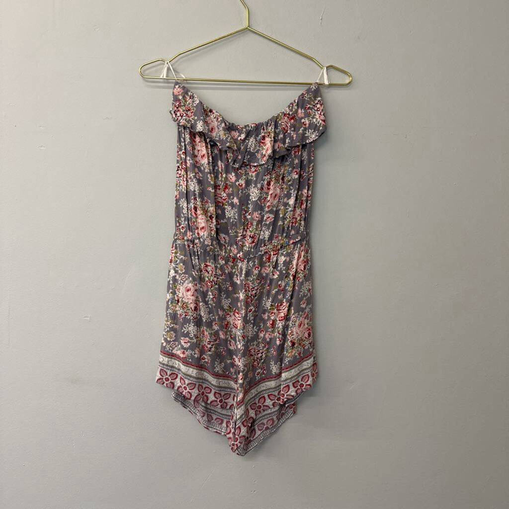 Angie Floral Strapless Romper Large