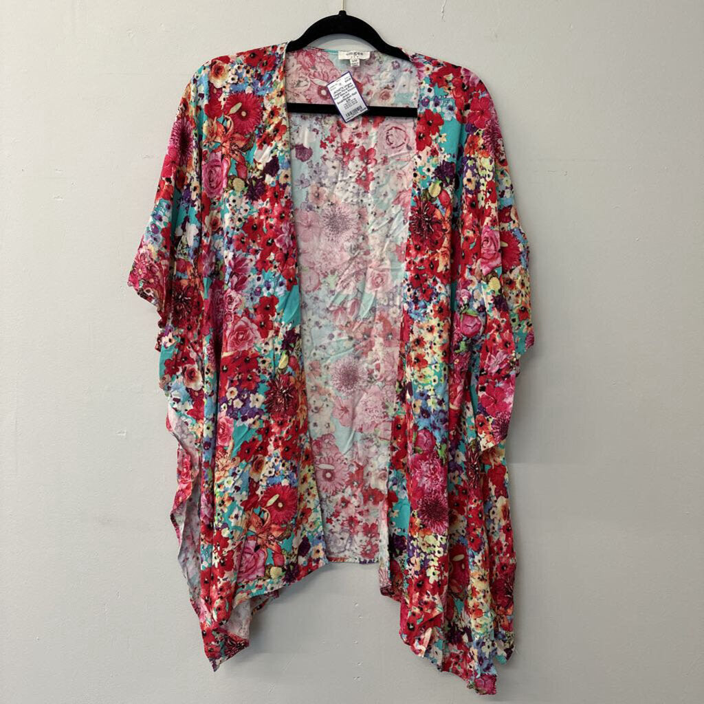 Umgee Floral Print Short Sleeve Kimono Jacket Small/Medium