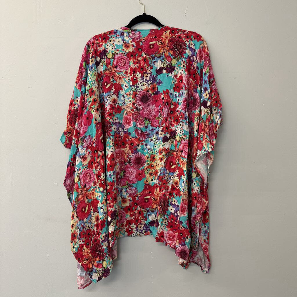 Umgee Floral Print Short Sleeve Kimono Jacket Small/Medium