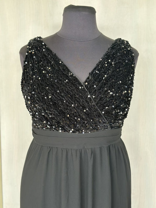 Black Sequin/Chiffon Tank Flowy Dress 4XL