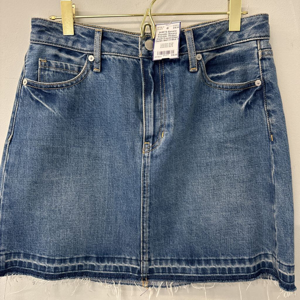 Banana Republic Medium Wash Frayed Edge Denim Skirt 0