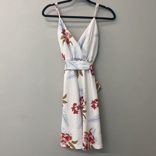 White Floral Print Tie Waist Dress Medium