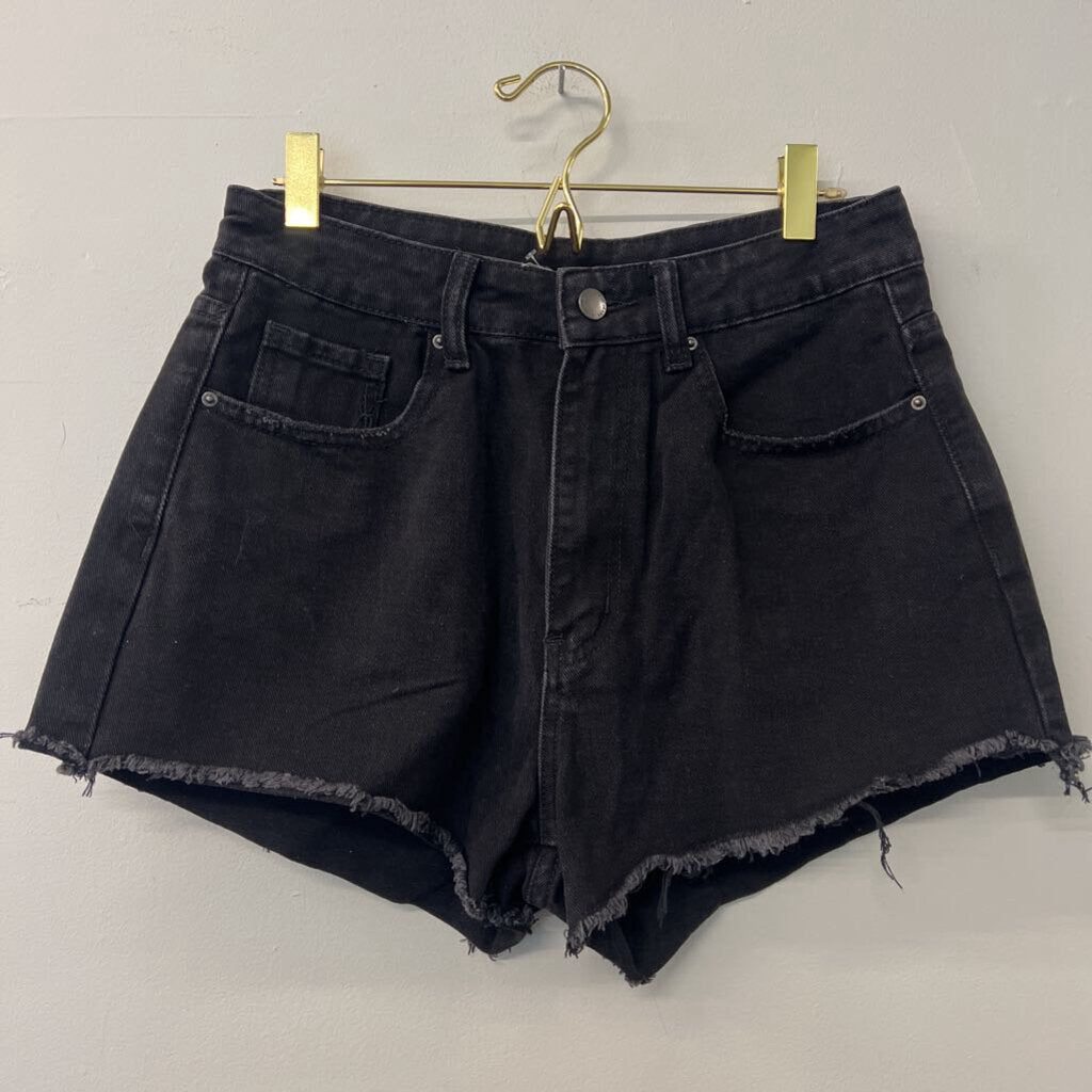 Black Denim Frayed Hem Shorts Medium