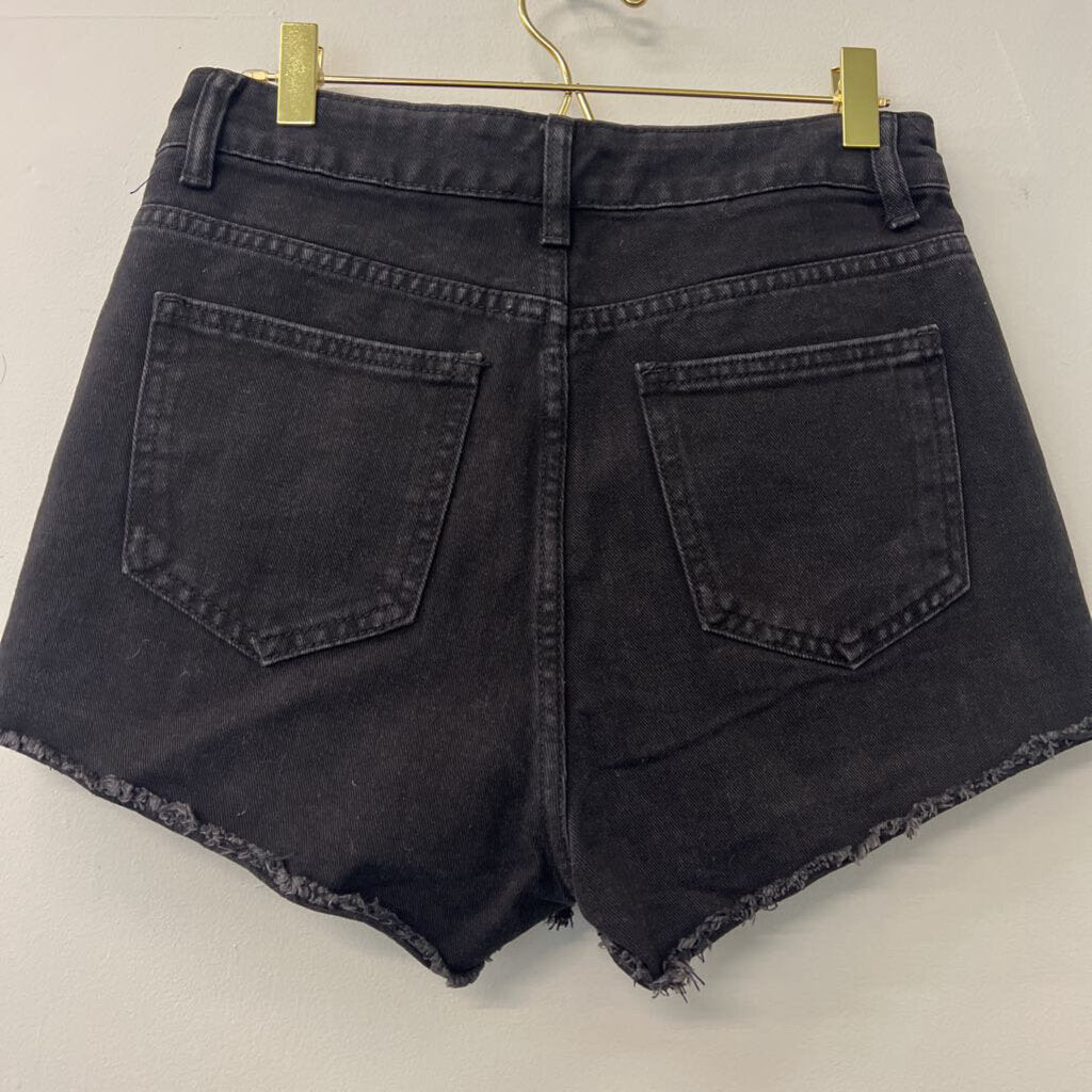 Black Denim Frayed Hem Shorts Medium