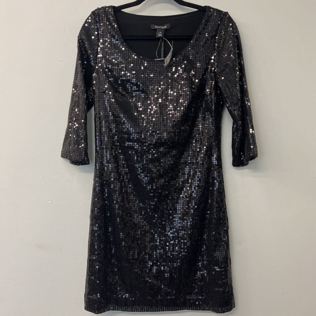 White House Black Market Black Sequin Sleeved Dress Small