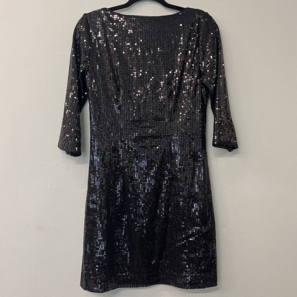 White House Black Market Black Sequin Sleeved Dress Small