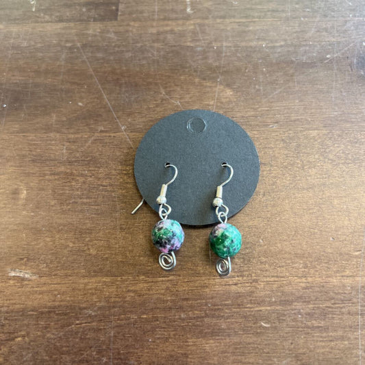 Green/ Purple Bead Dangle Earrings