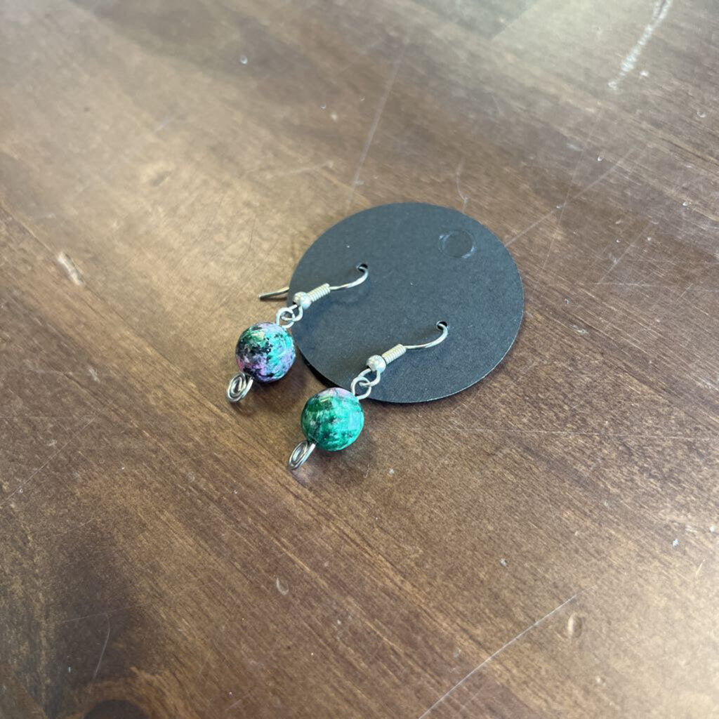 Green/ Purple Bead Dangle Earrings