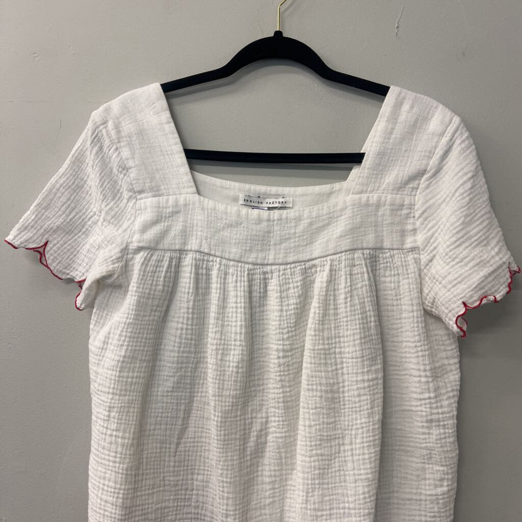 English Factory White Top With Red Edging Small