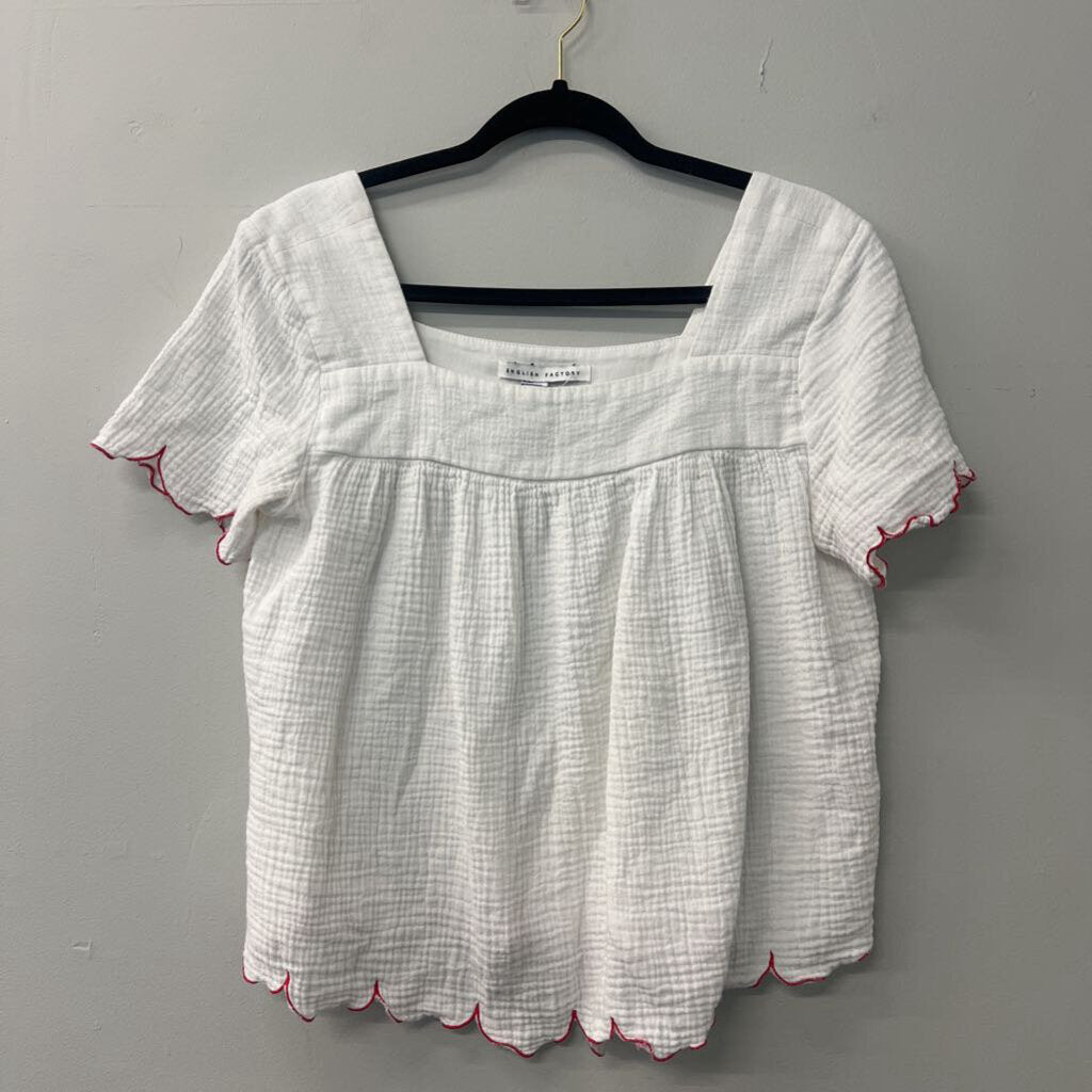 English Factory White Top With Red Edging Small