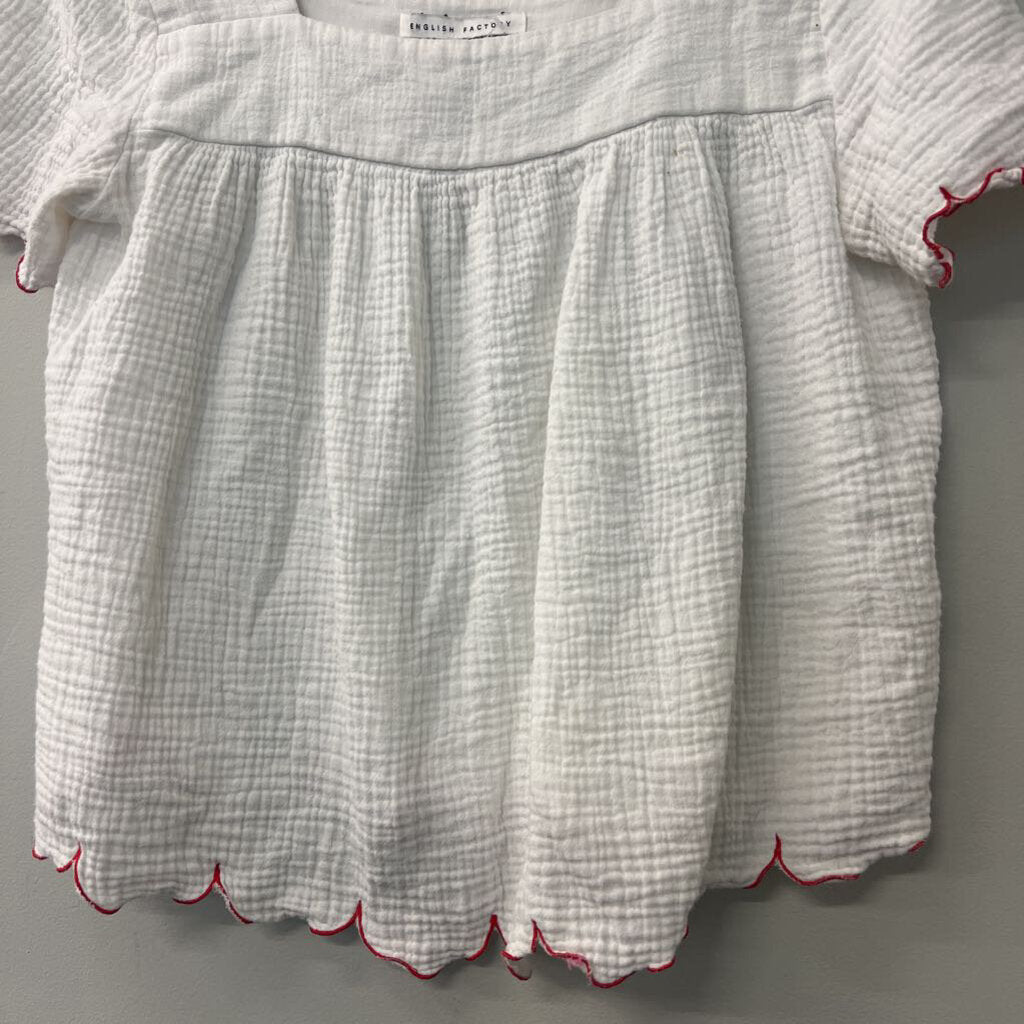 English Factory White Top With Red Edging Small