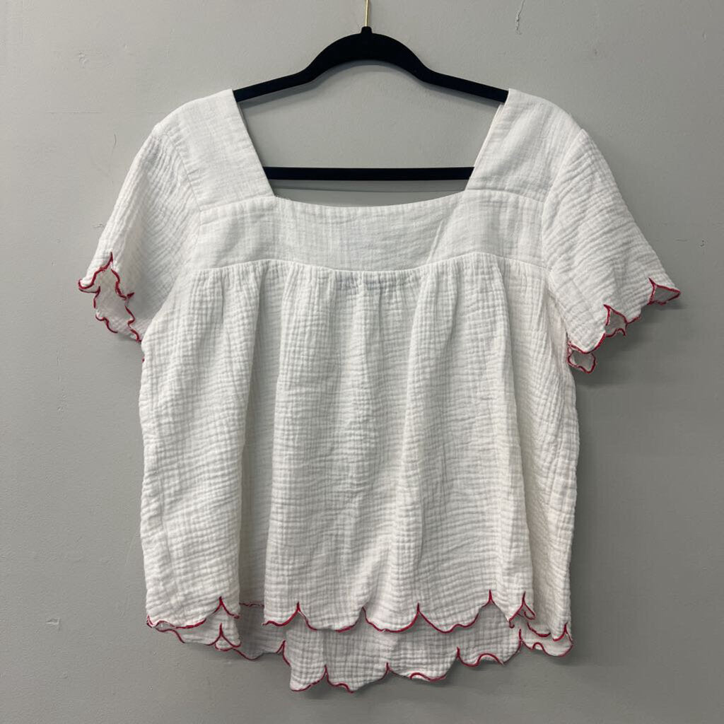 English Factory White Top With Red Edging Small