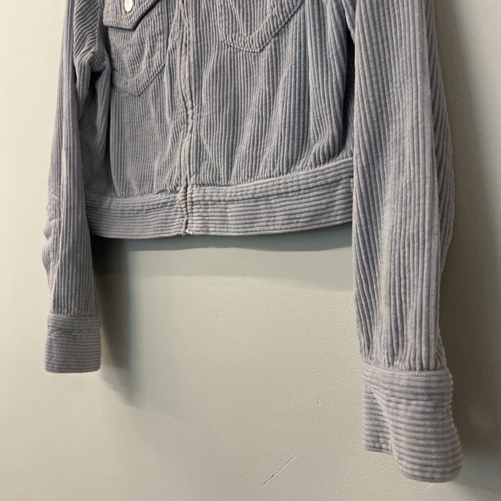 Reformation Grey Corduroy Cropped Zip Up Jacket Medium